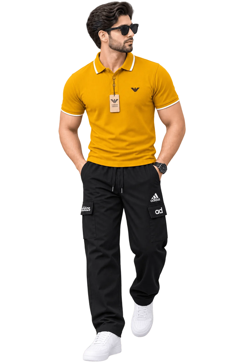 Midnight Camel Cargo Set Mustard Yellow (Polo) + Jet Black (Cargo Trousers)