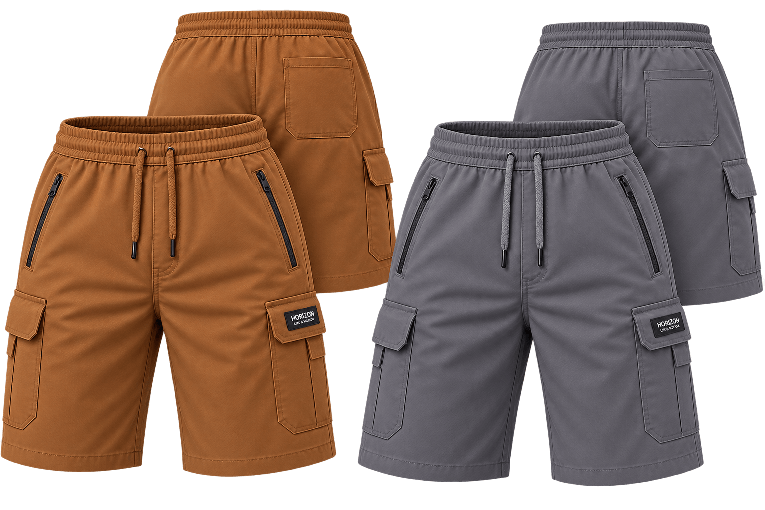 Pack of 2 - Men's Active Stretch Cargo Shorts Tobacco Brown & Slate Grey