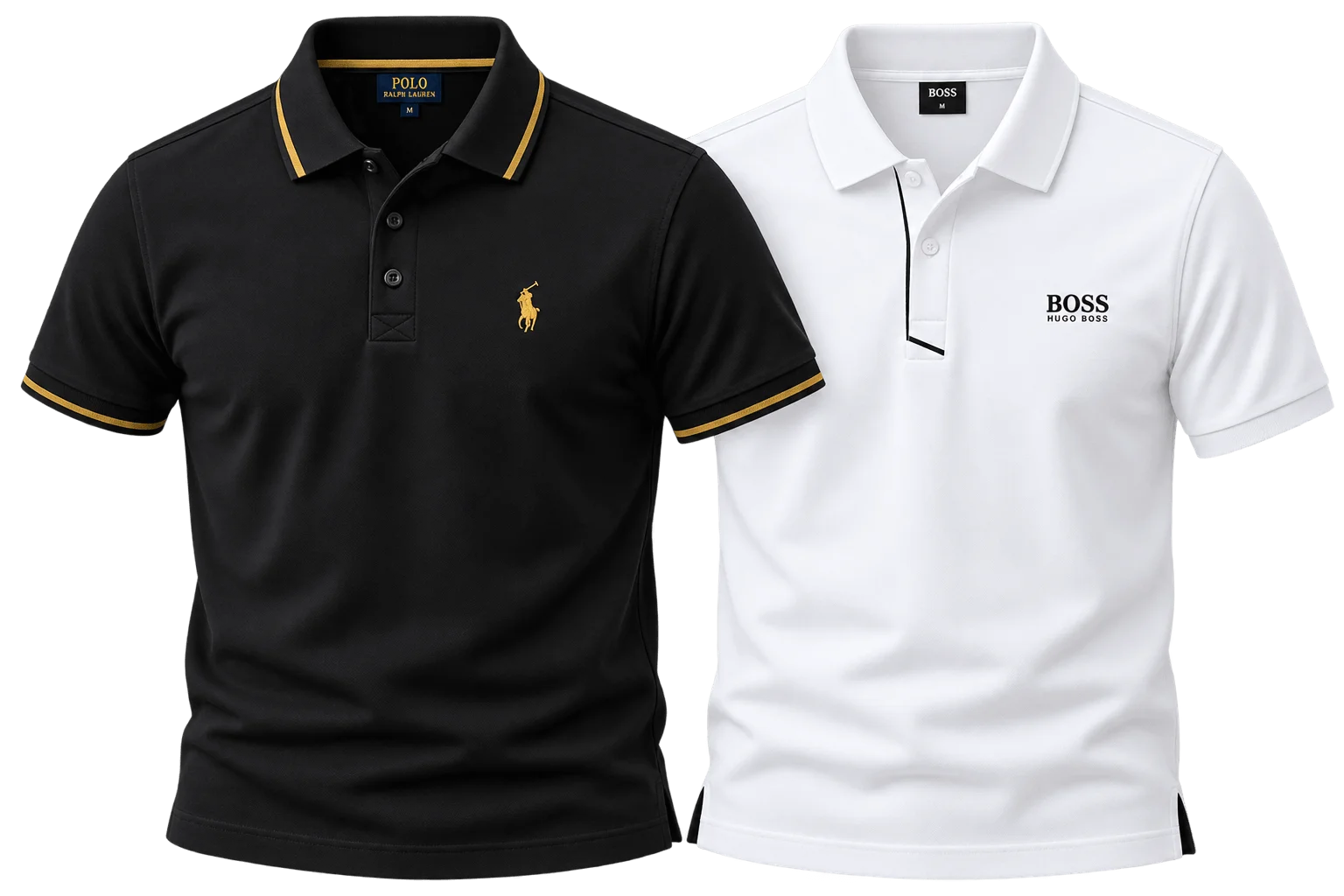 Pack of 2 - Classic Tipped Cotton Polo Shirts Black & White