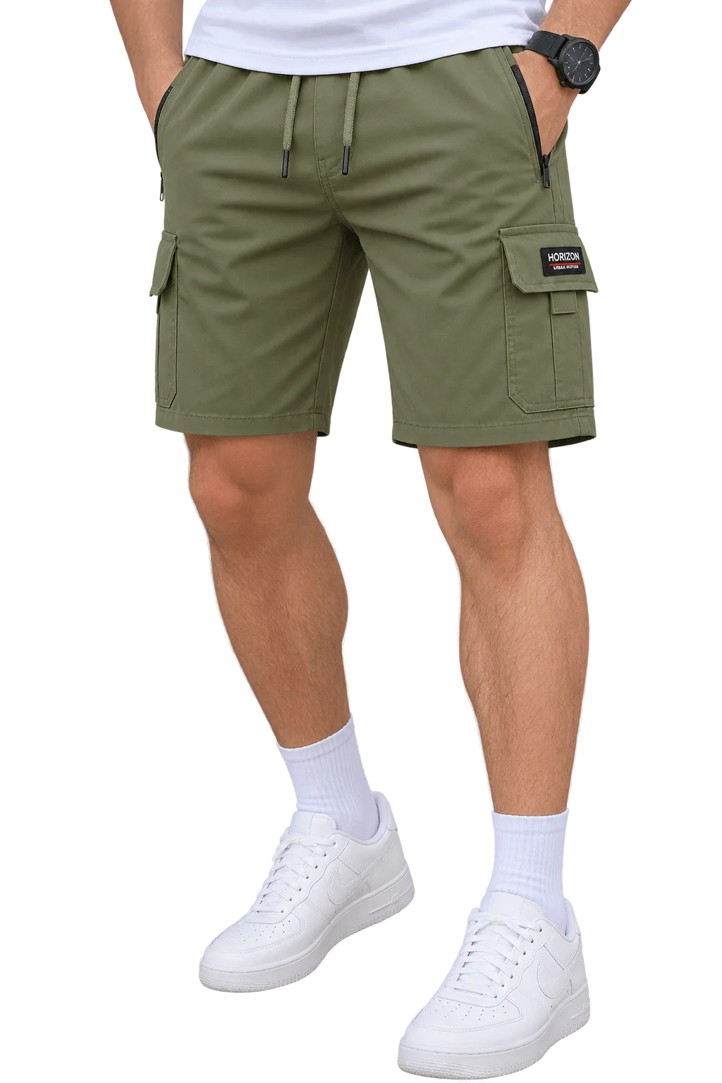 Pack of 3 - Men's Active Stretch Cargo Shorts Olive Green, Jet Black, Tobacco Brown image 3