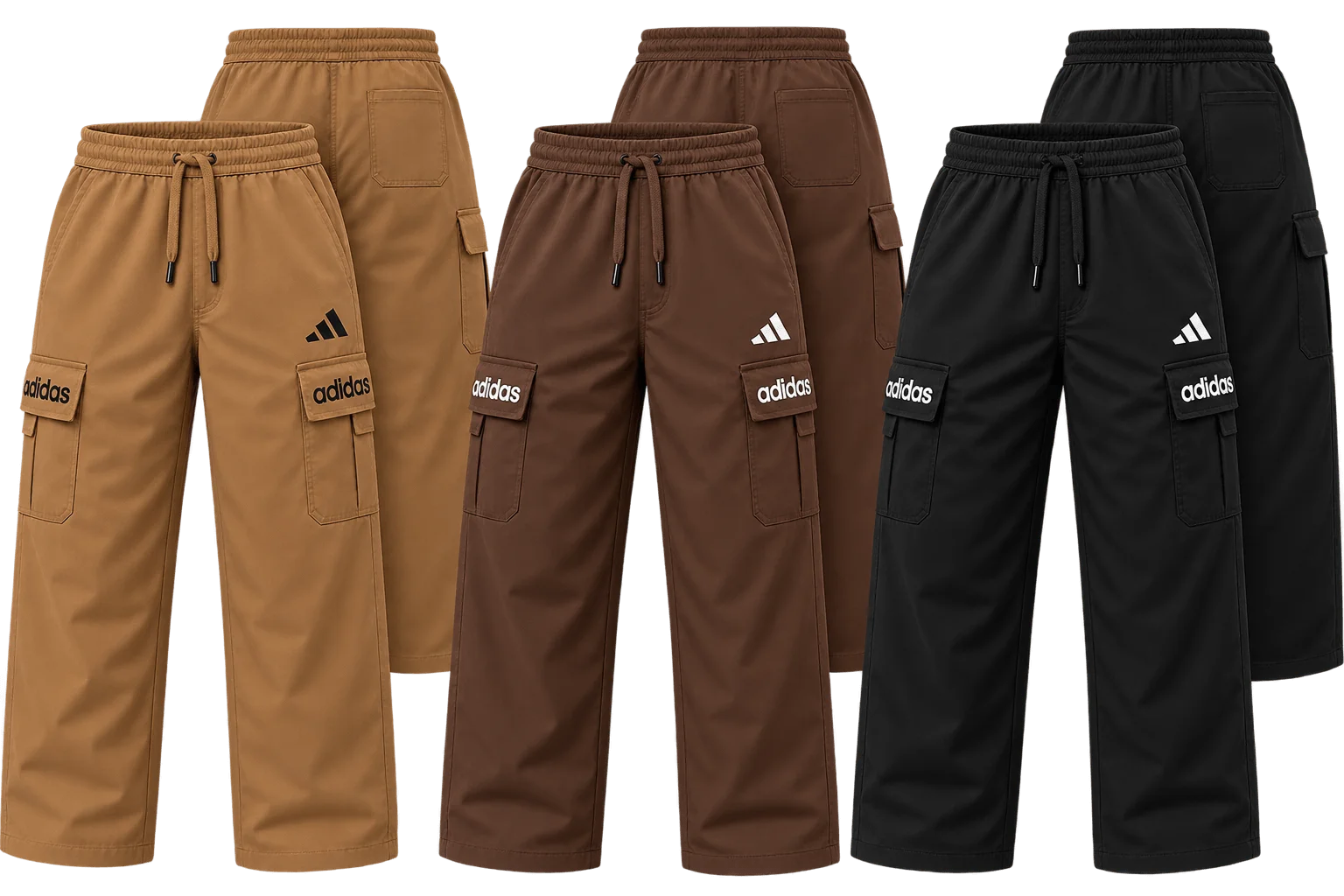 Pack of 3 - Men's 6-Pocket Baggy Cargo Trousers