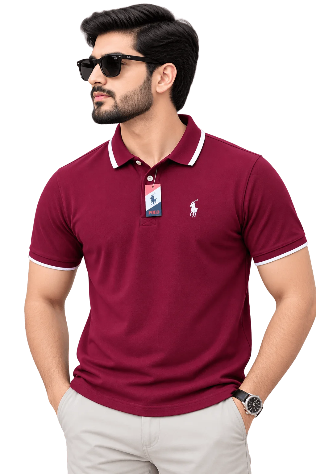Pack of 5 - Men's Classic Tipped Polo Shirts Pure White, Jet Black, Royal Blue, Olive Green, and Maroon image 4