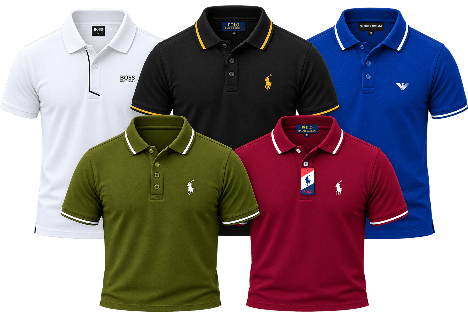 Pack of 5 - Men's Classic Tipped Polo Shirts