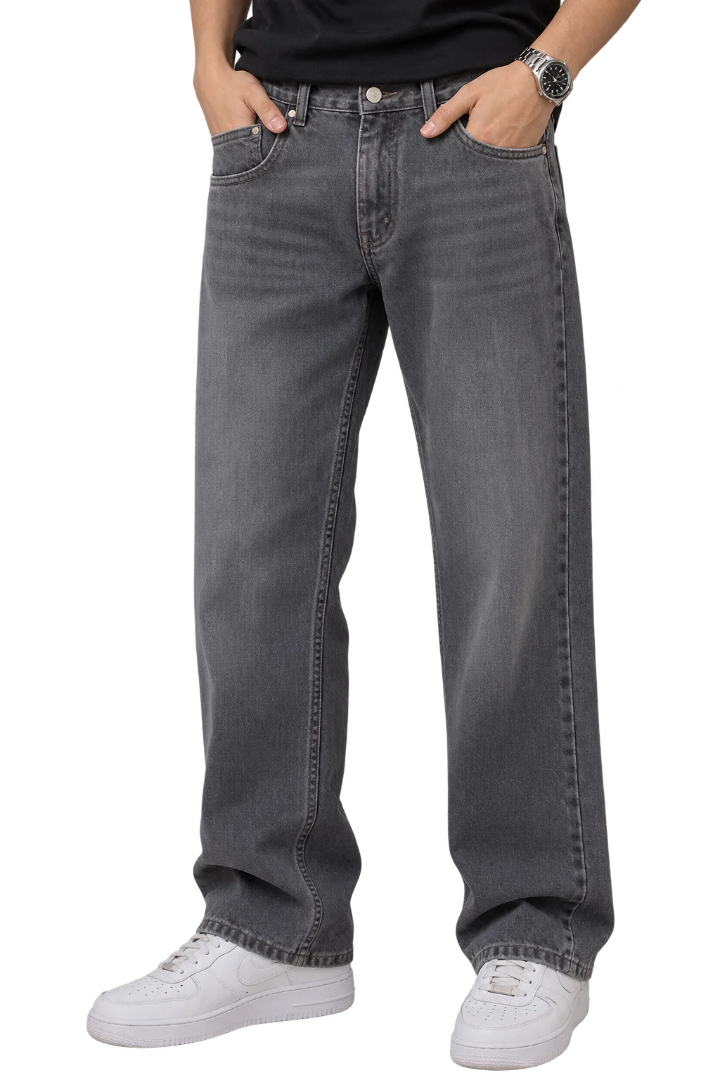 Washed Charcoal Wide-Leg Denim