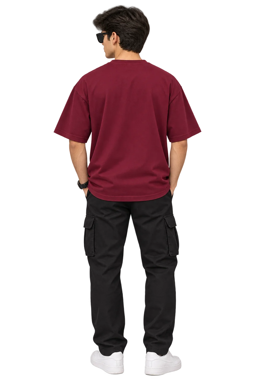 Minimalist Logo Drop-Shoulder Oversized Tee Maroon / Burgundy image 3