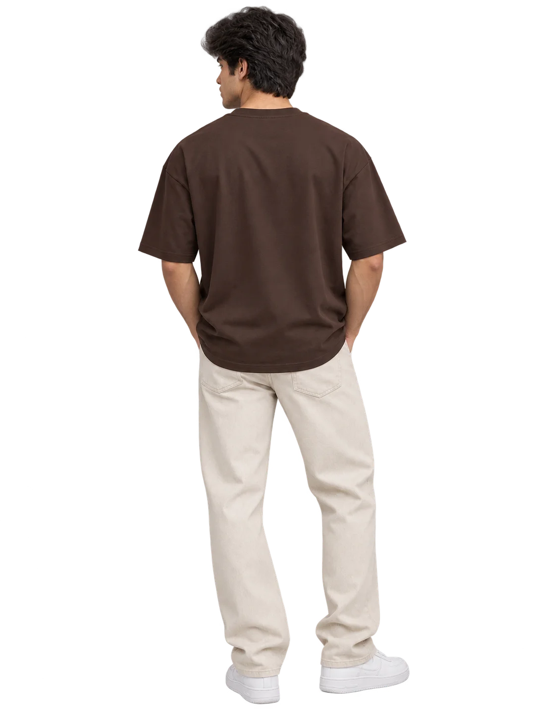 Origami Deer Drop-Shoulder Oversized Tee Dark Chocolate Brown image 3