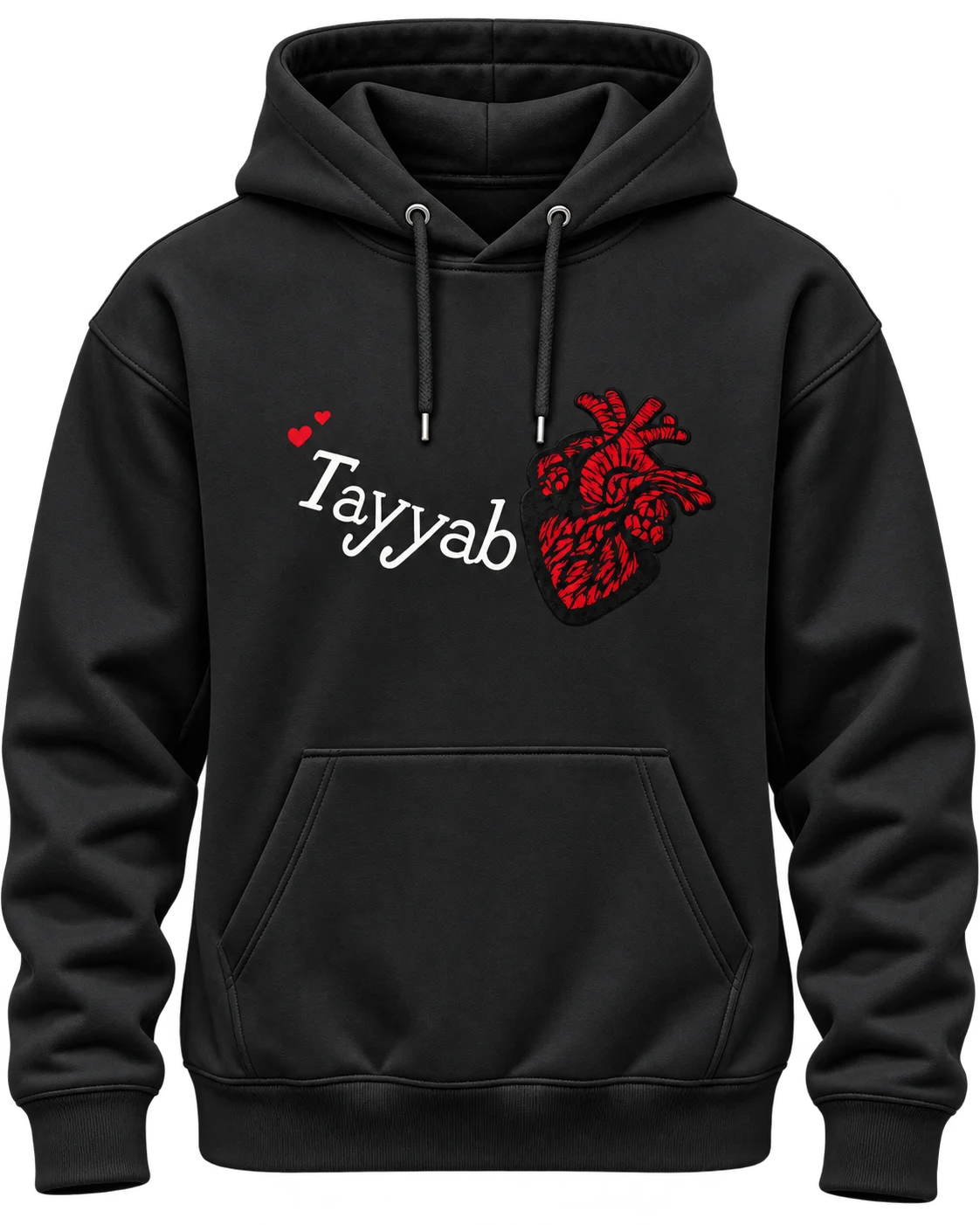 Custom Anatomical Heart Jet Black Fleece Hoodie Black