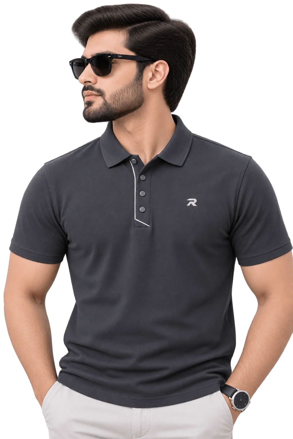 Signature Tipping Cotton Polo Charcoal Gray