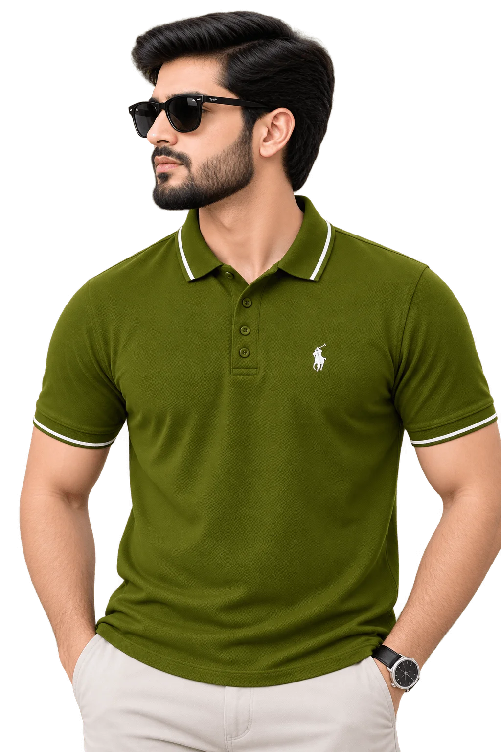 Signature Tipping Cotton Polo Olive Green