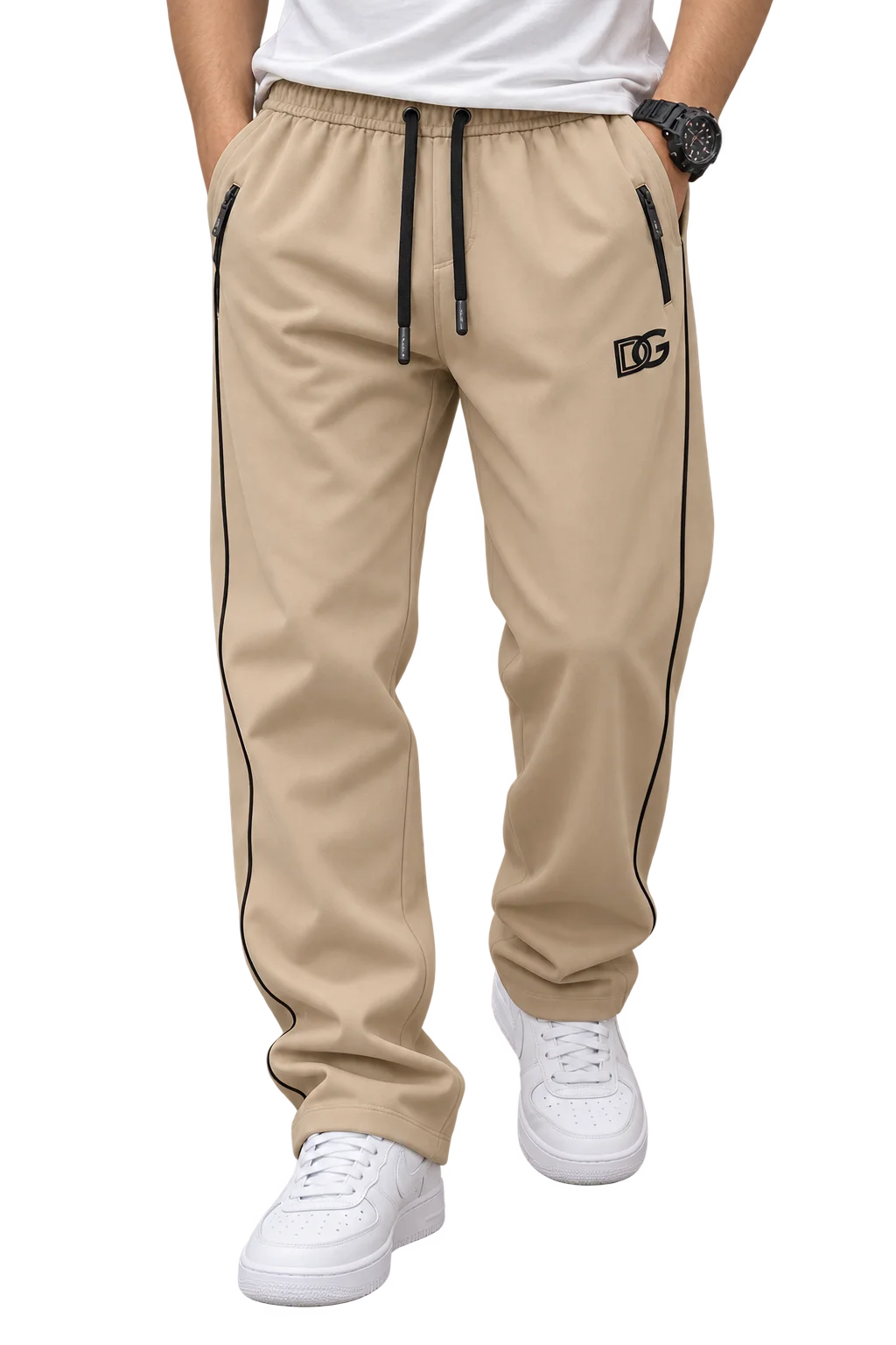 Imported Stretchable Baggy Trouser - Beige (D&G Logo)