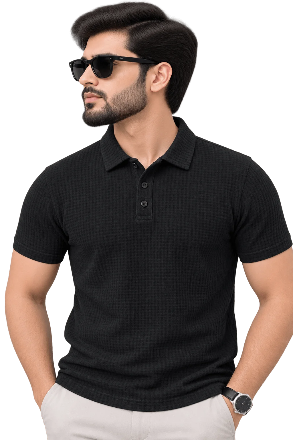 Textured Waffle Knit Polo Shirt