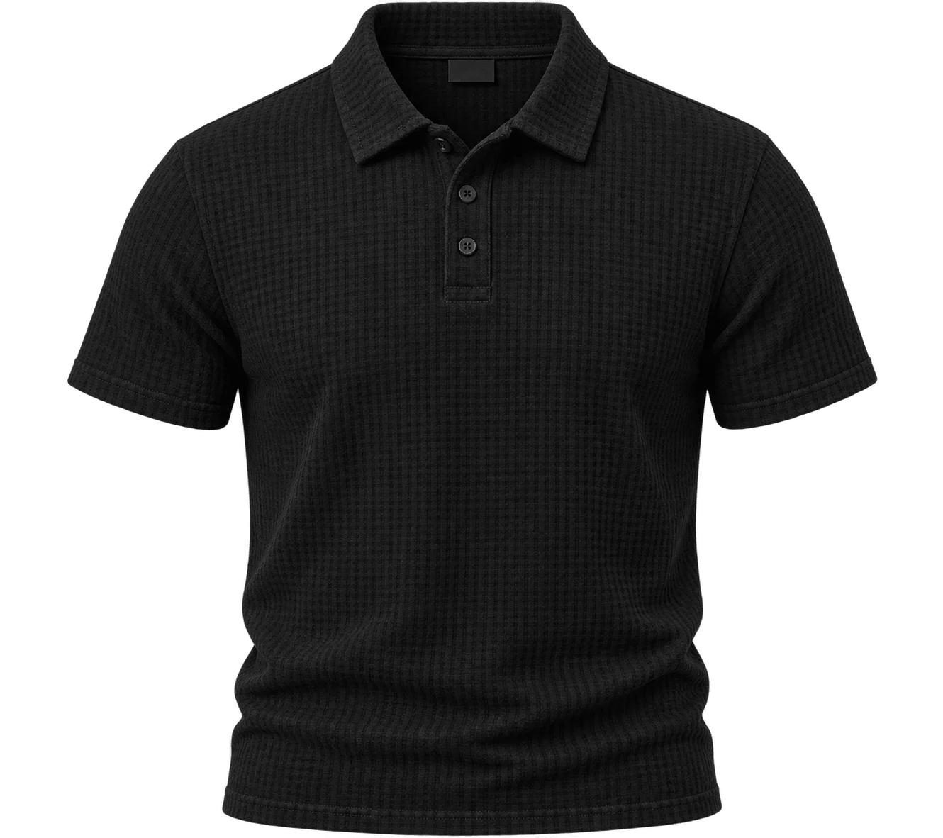 Textured Waffle Knit Polo Shirt Jet Black image 2